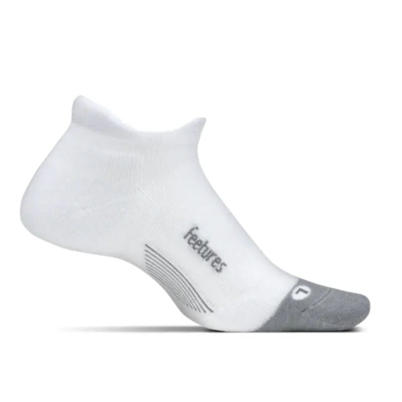 Feetures Merino 10 Light Cushion No Show Tab Socks White